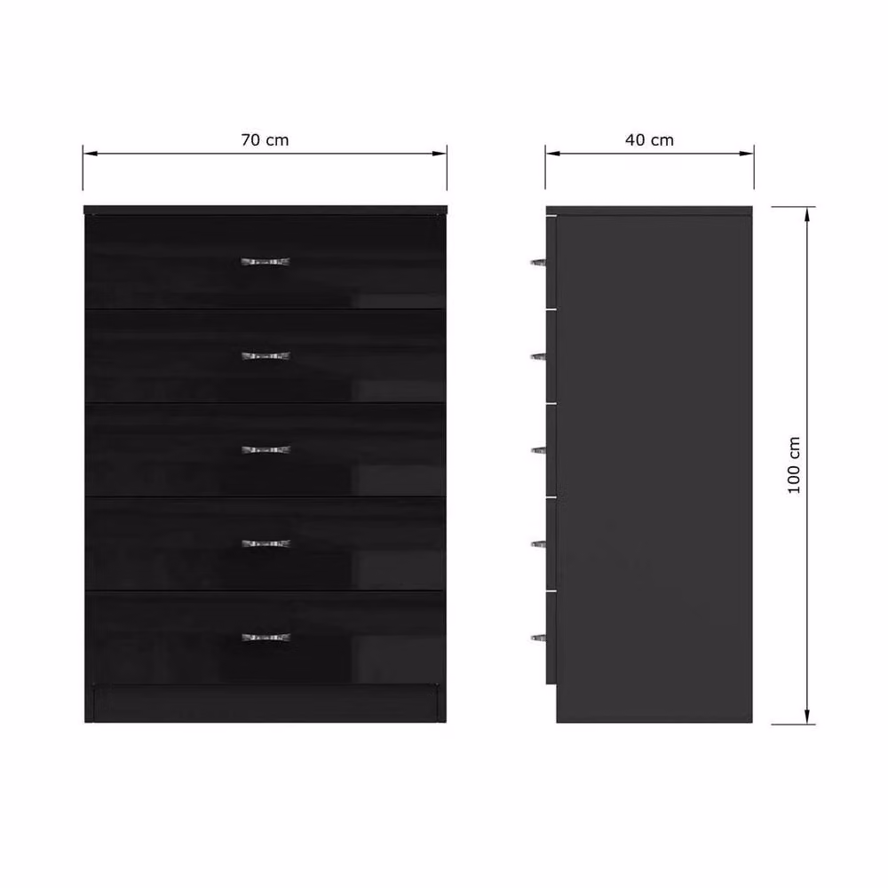 SPETLEK Black High Gloss 5 Drawer Tall Chest of Drawers – 2