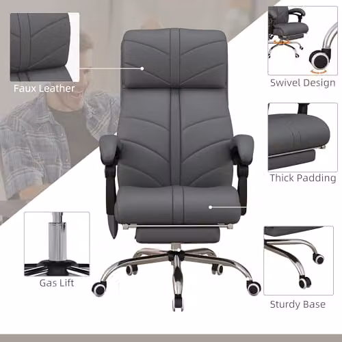 Vinsetto Grey Synthetic Leather Executive Massage Office Chair with Heating and 4-Point Vibration – 5