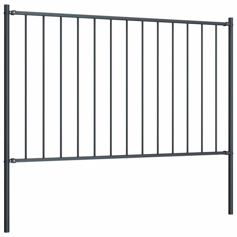 Berkfield Home Durable Powder-coated Steel Fence Panel with Posts, Anthracite Grey, H: 175 cm, W: 125 cm – 2