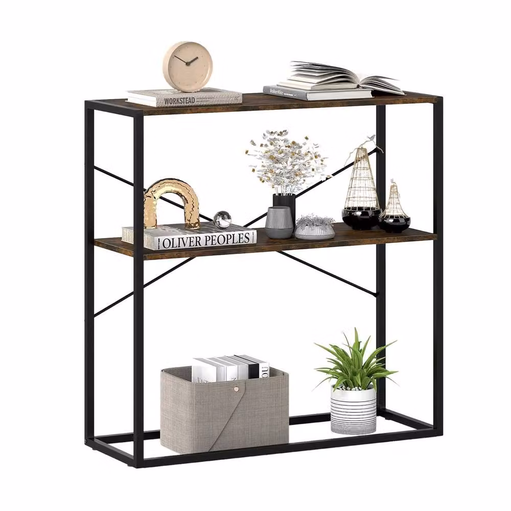 FORGEVIO 2-Tier Industrial Entryway Table with Open Shelves, Black Metal and Wood Frame – 5
