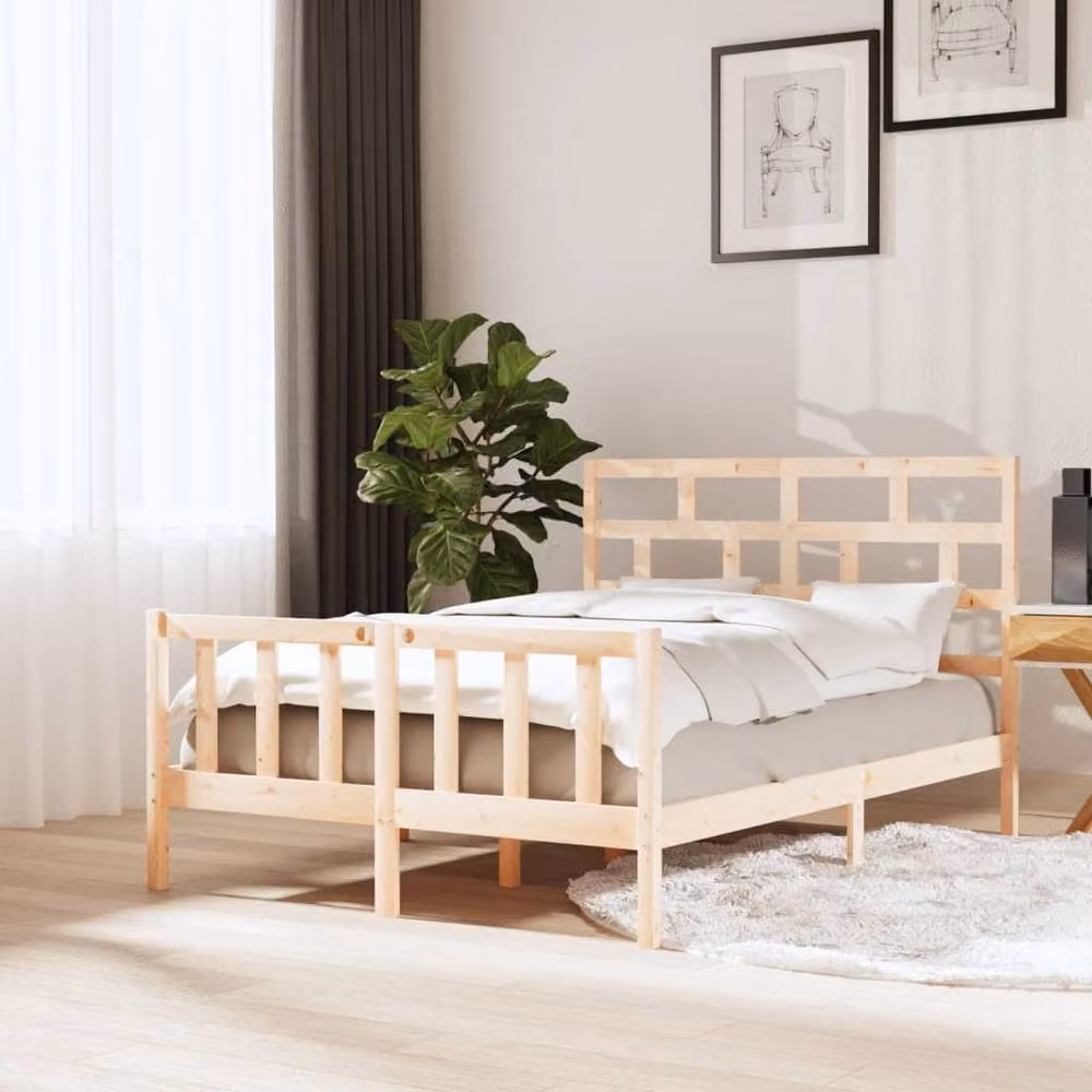Berkfield Home Beautiful Small Double Bed Frame in Solid Pine, Light Oak, W/D/H: 120 x 200 x 69.5 cm – 2