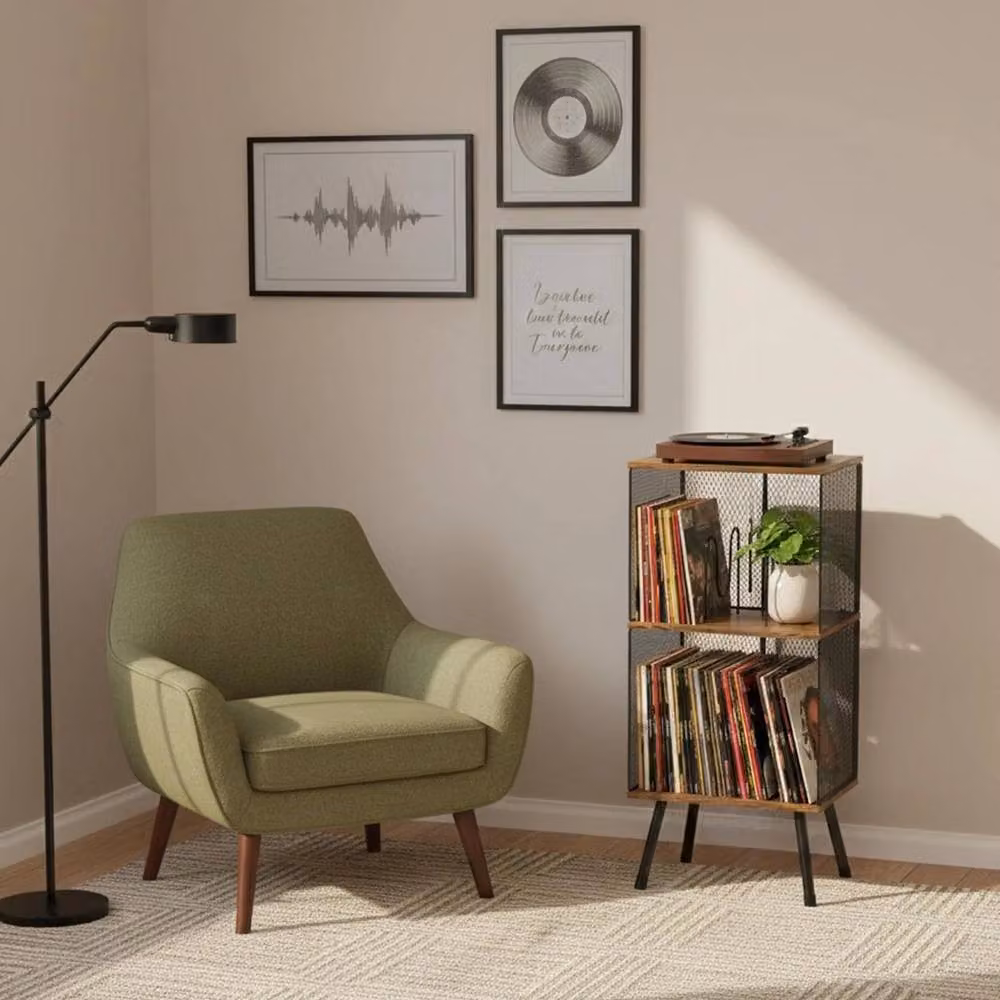 FORGEVIO 3-Tier Record Player Stand in Brown, W/D/H: 30 x 30 x 91 cm – 4