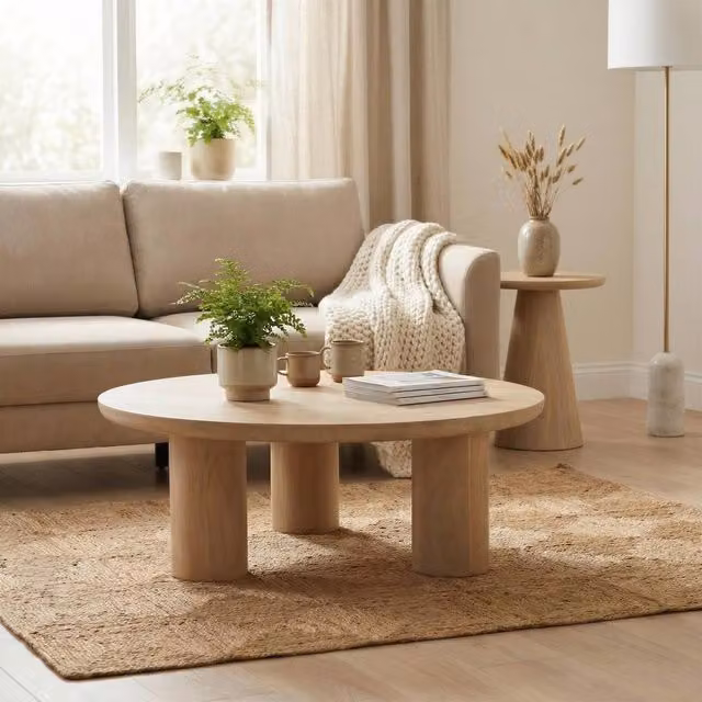 FurnitureboxUK Teton Round Mango Wood Coffee Table in Brown