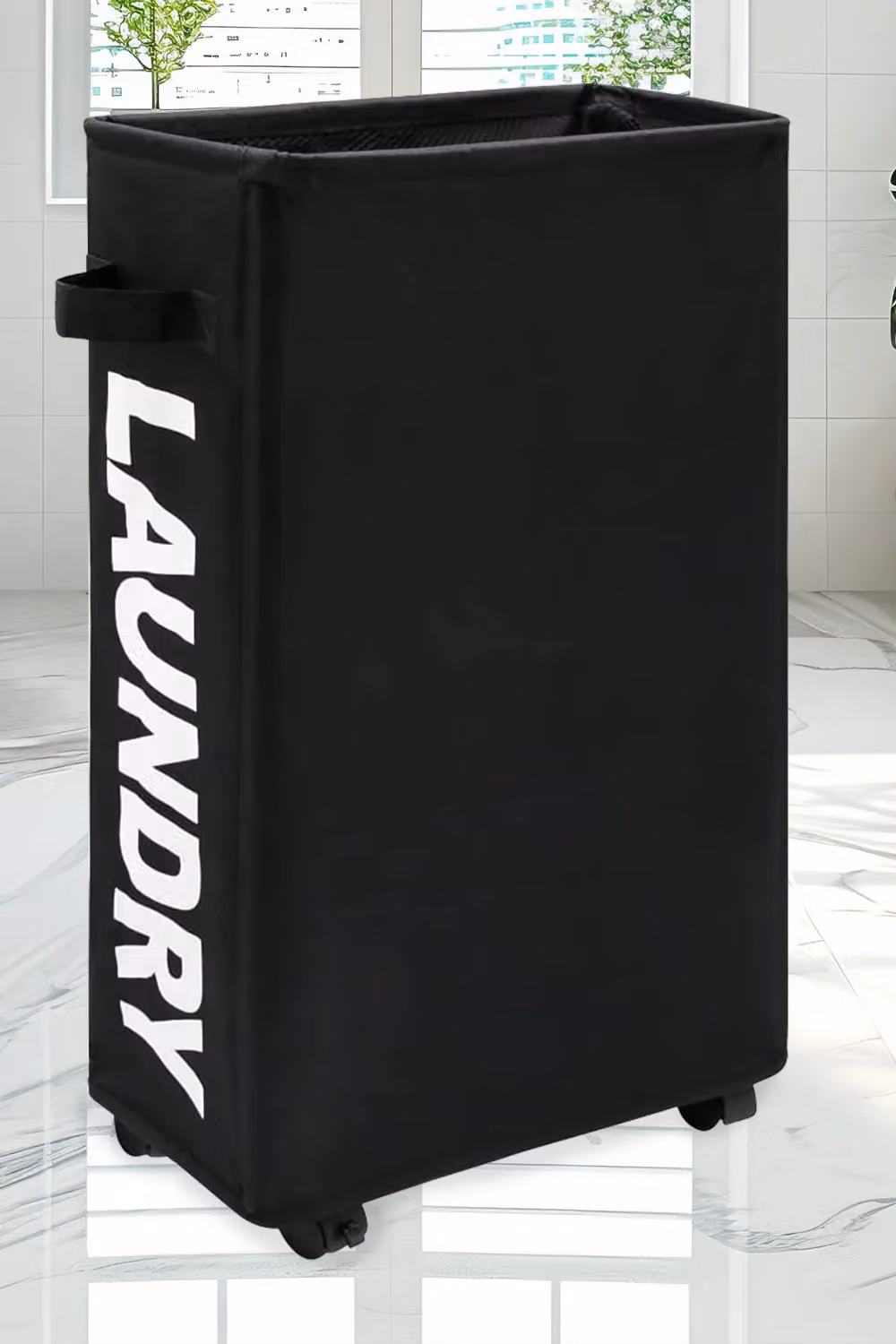 Neel Blue Collapsible Rolling Laundry Basket with Wheels, 38L, Black, W: 40 cm, D: 18 cm, H: 53 cm – 7