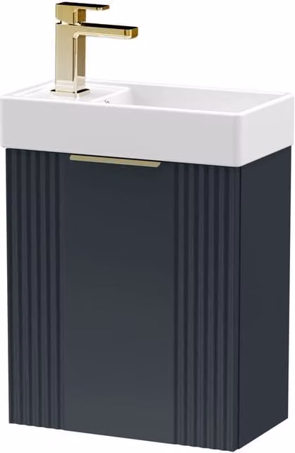 Balterley Dark Grey Wall Hung Vanity Unit with Brushed Brass Handle, Width: 40 cm – 1