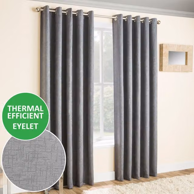 Enhanced Living Vogue Eyelet Thermal Dimout Curtains, Grey, W: 137 cm, H: 168 cm
