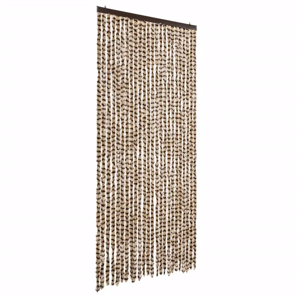 Berkfield Home Striped Chenille Fly Curtain in Beige and Brown, W: 100 cm, H: 230 cm – 2