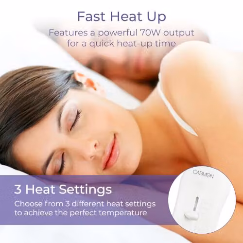 Carmen Double Heated Under Blanket with Overheat Protection, 70W, W/D/H: 120 x 107 cm, White, C81193 – 2