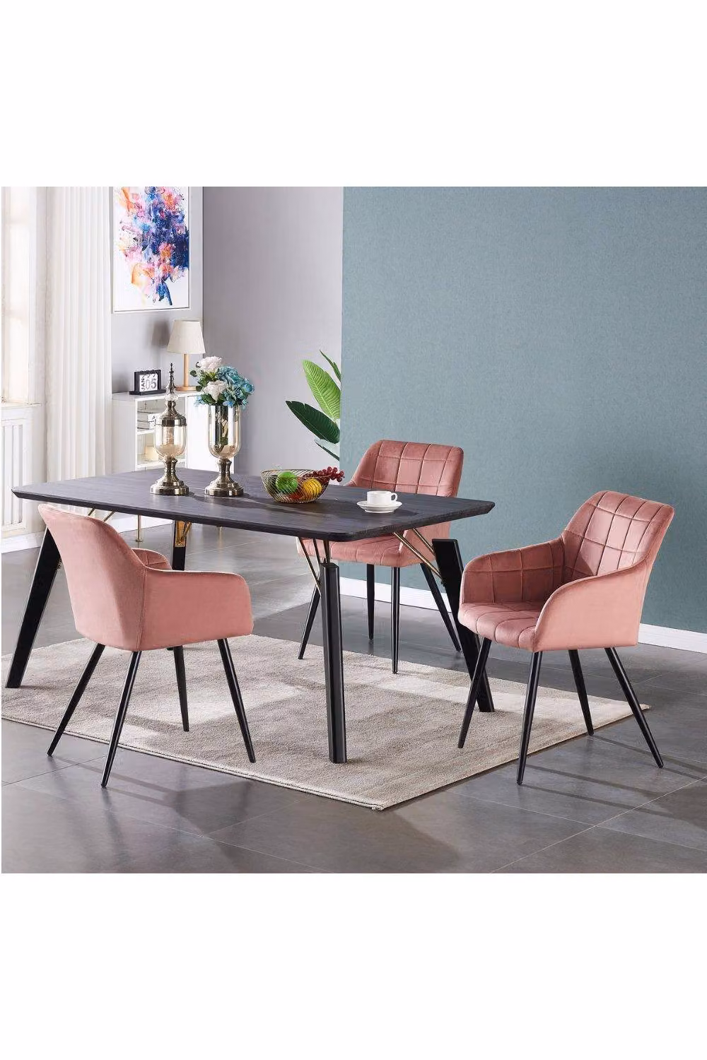 Life Interiors Set of 2 Camden Modern Velvet Dining Chairs with Armrests and Black Metal Legs in Pink – 3