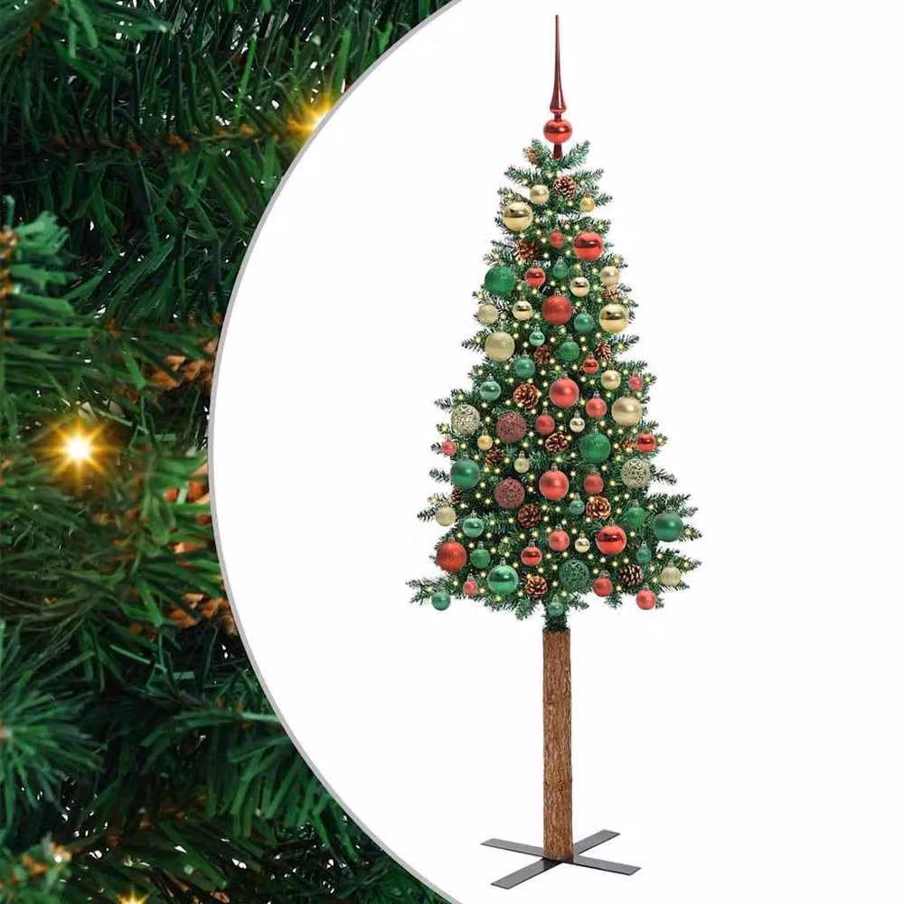 Berkfield Home Slim Green Christmas Tree, Height: 180 cm, PVC and Solid Pine Wood – 2