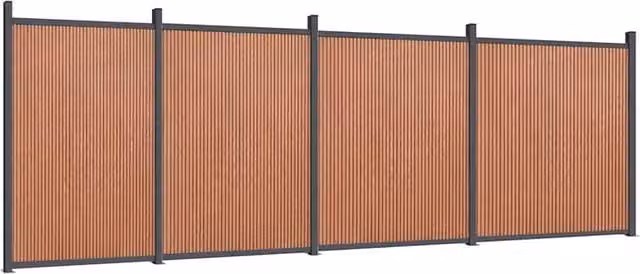 Berkfield Home Brown WPC and Aluminium Opaque Fence Panel, W: 699 cm, H: 186 cm