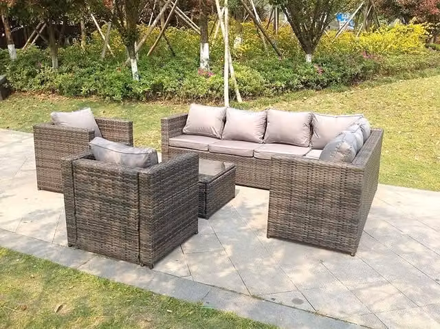 Fimous 8 Seater Dark Grey Rattan Corner Sofa Set with Coffee Table and 2 Armchairs for Your Garden