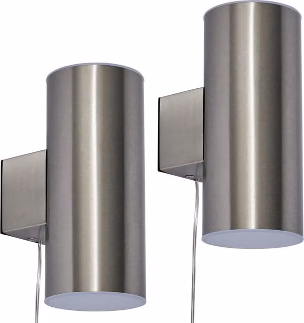 Litecraft Bao 2 Pack Solar LED Outdoor Up and Down Wall Lights in Silver Stainless Steel