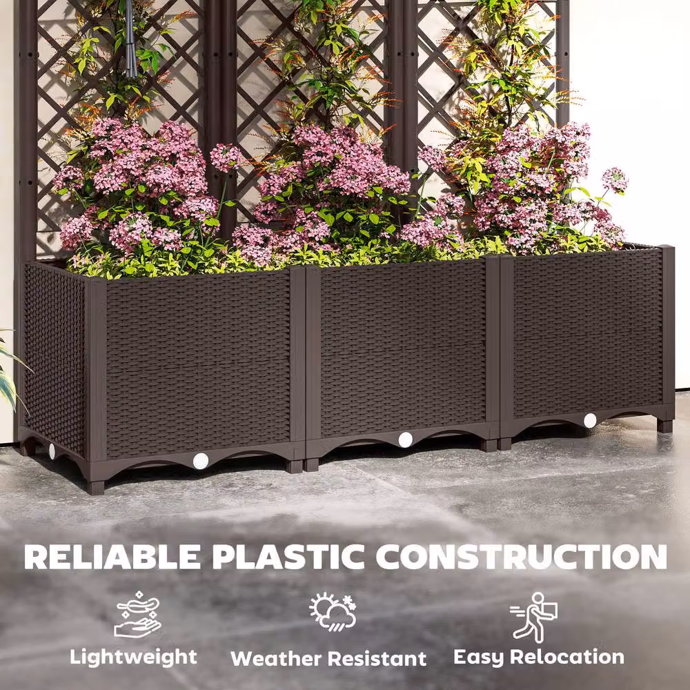 STILVORA Raised Garden Bed with Trellis in Brown, W/D/H: 120 x 120 x 38 cm – 5