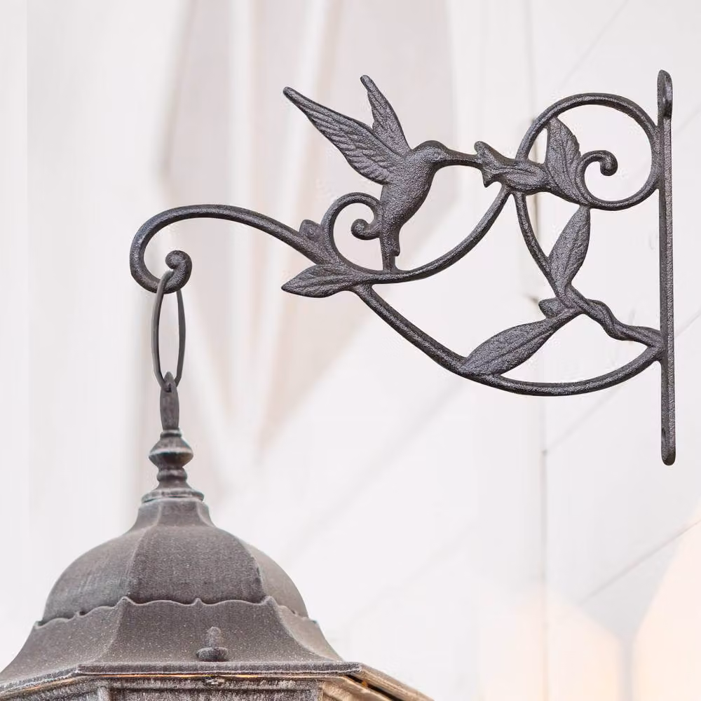 Dibor Vintage Style Hummingbird Cast Iron Outdoor Hanging Basket Wall Bracket in Dark Brown – 3