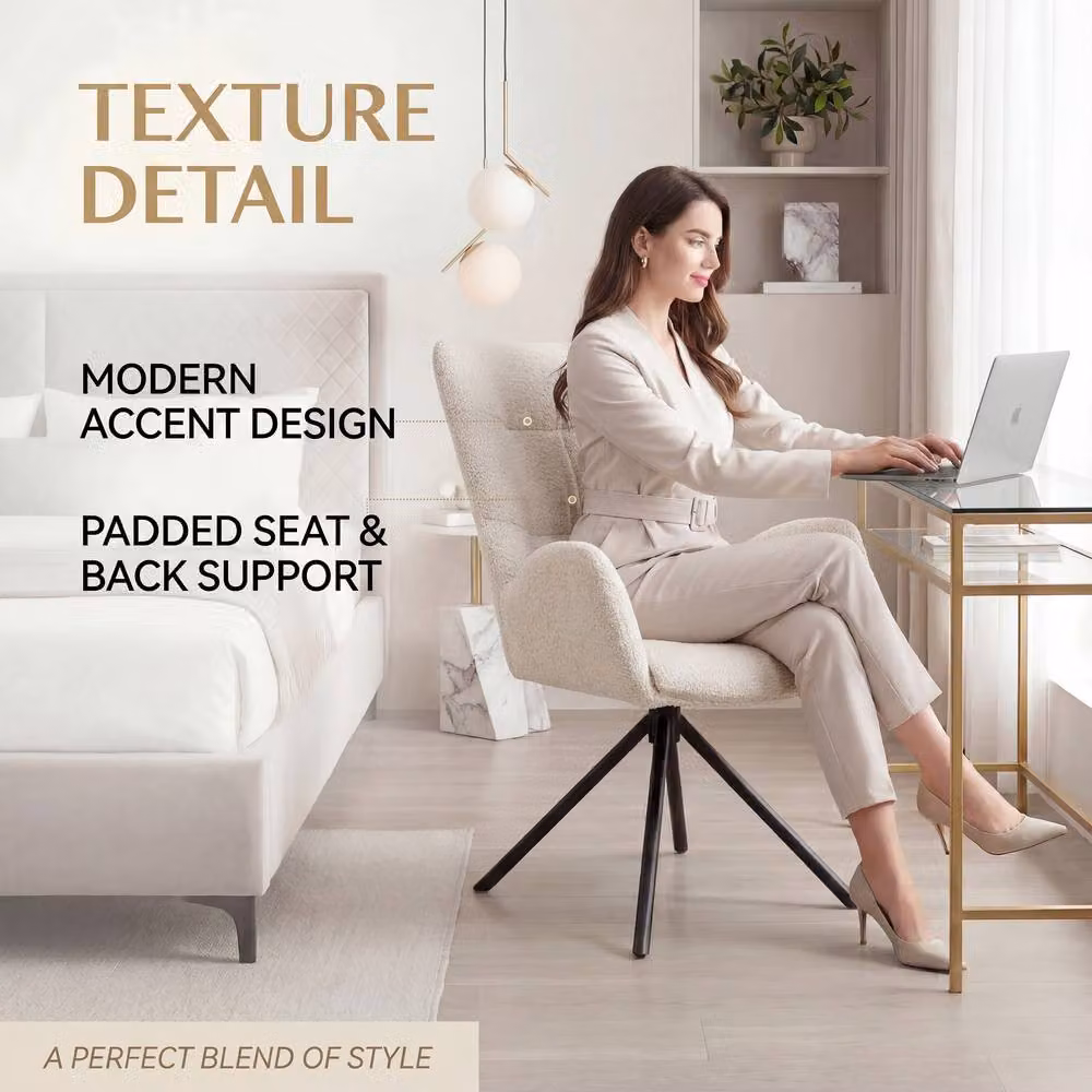 SONARA Single Luxury Chenille Swivel Accent Chair in Beige with Armrests and Mid-Century Tub Design – 3