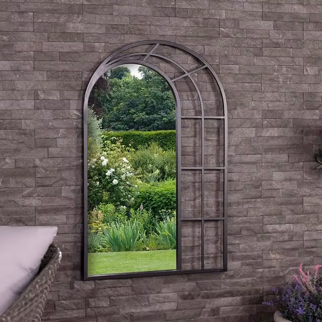 Charles Bentley Paris Arch Weather Resistant Wall Mounted Rectangular Mirror in Black