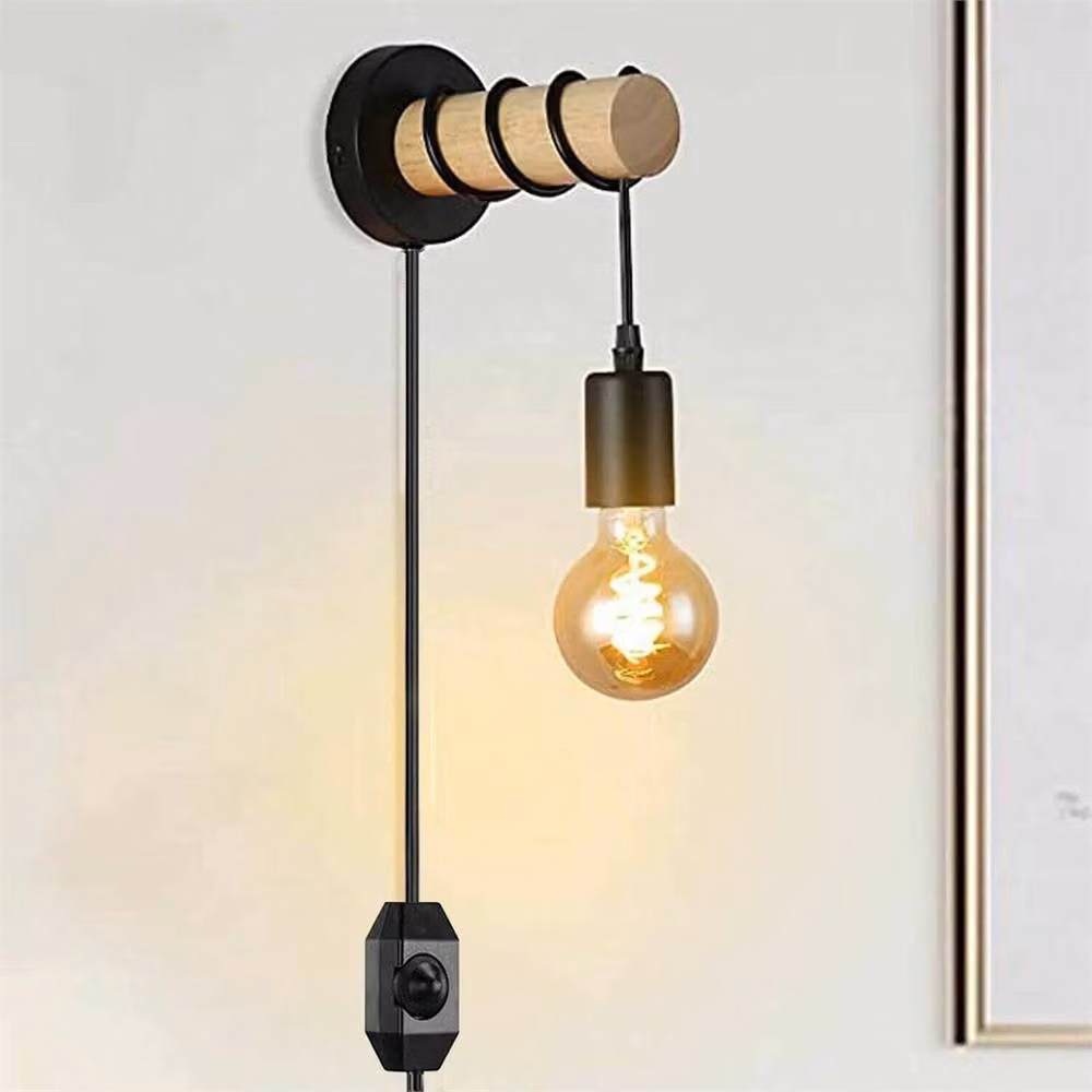 SPETLEK Adjustable Wood Arm Plug In Wall Light in Black for Reading and Bedside Use – 3