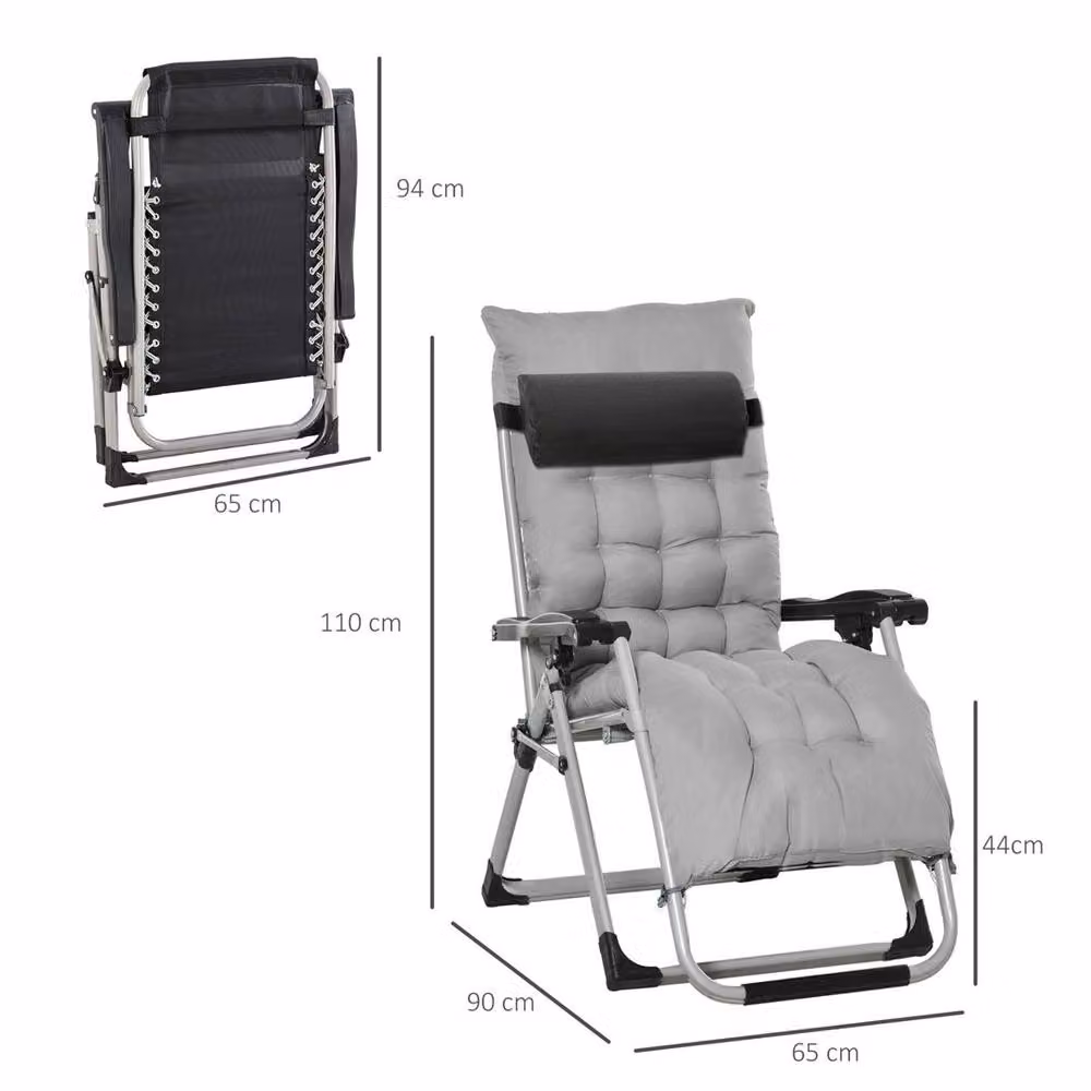 Kelvenix 2-Piece Reclining Zero Gravity Folding Chairs in Light Grey with Adjustable Headrest and Powder Coated Steel Frame – 2