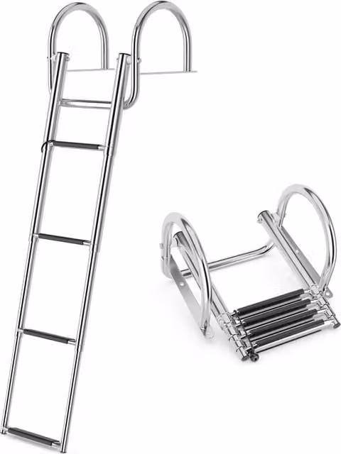 Costway Stainless Steel Pontoon Boat Ladder in Silver