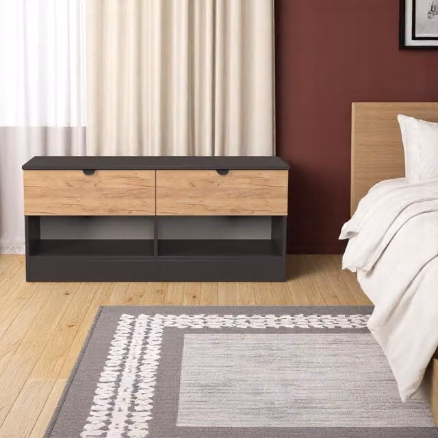Bora Ready Assembled 2 Drawer Bed Box in Gold Craft Oak and Graphite