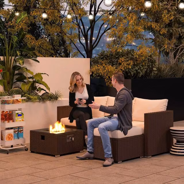 Outsunny Modern Brown Rattan Garden Furniture Set with Fire Pit Table