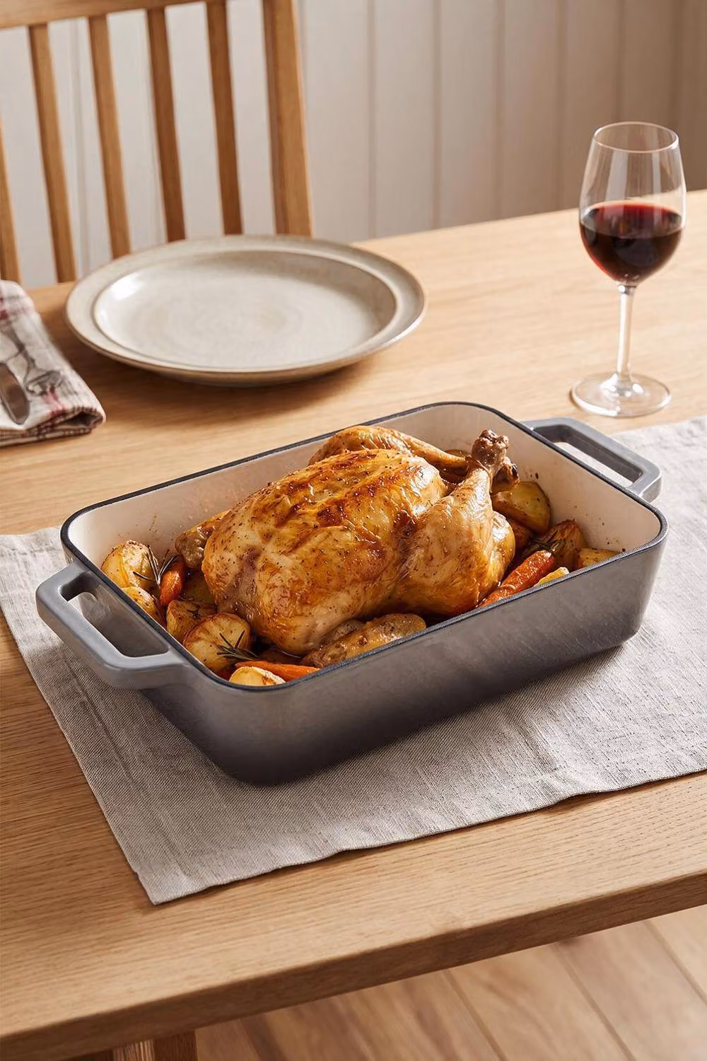 ExtraStar Enamelled Cast Iron Rectangular Casserole Dish with Handles, Grey – 2