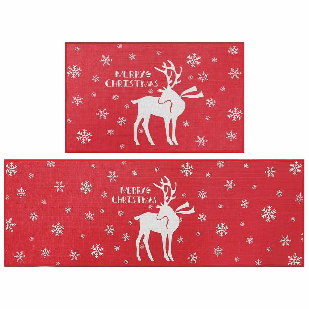 London Boutique 2-Piece Merry Christmas Washable Kitchen Rug Set in Red, W/D: 40 x 120 cm – 3