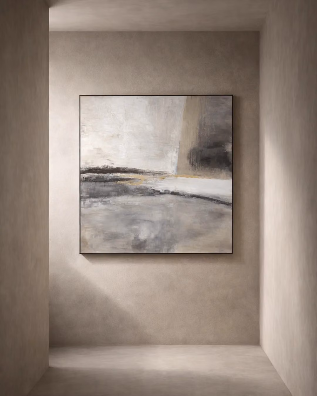 Tommy Franks Yves Abstract Modern Canvas Painting in Grey and Multicolour, W: 180 cm, H: 180 cm