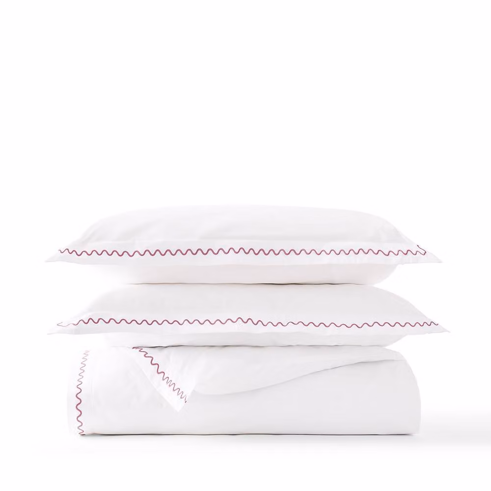 Christy Wave Edge Embroidered Cotton Percale Duvet Cover and Pillowcase Set in Pink, W/D/H: 260 x 220 x 200 cm – 2