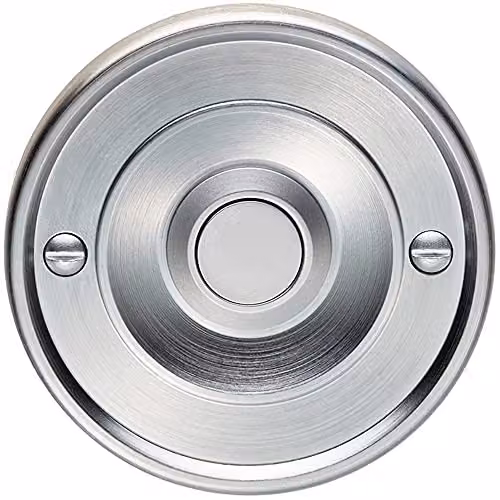 Loops Decorative Door Bell Cover in Satin Chrome, Round Sleek Button Plate, Diameter: 65 mm, Depth: 7 mm – 1