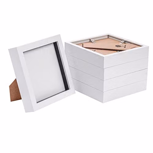 Nicola Spring Pack of 5 White 3D Shadow Box Photo Frames, W/H: 15.24 x 15.24 cm – 2