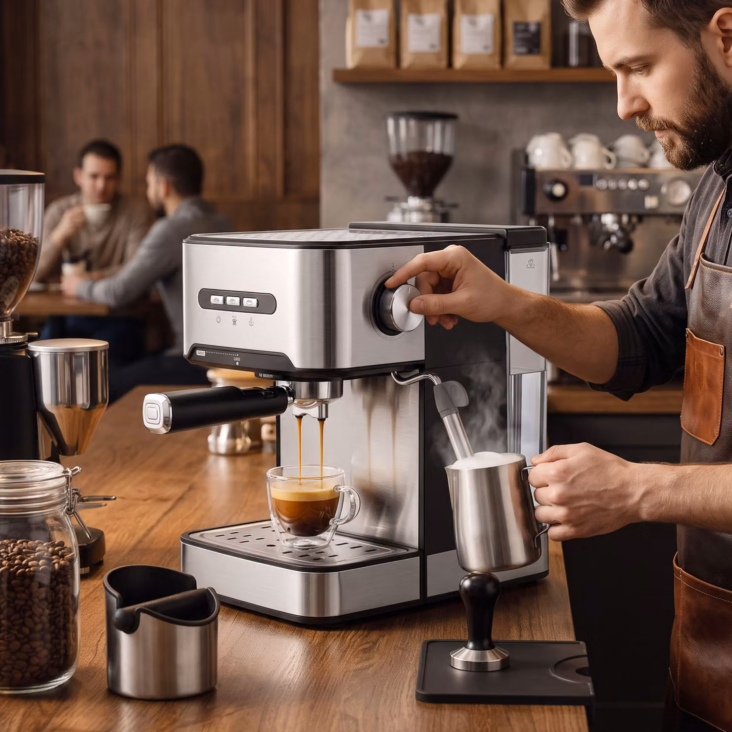 HOMCOM 20-Bar Semi Automatic Espresso Machine with Steam Wand and 1.6 l Water Tank, Black and Silver – 6