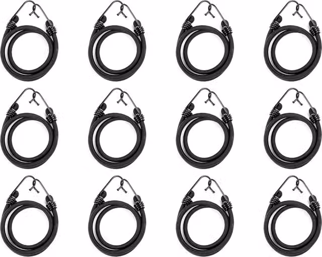 Sola 12 Pack Heavy Duty Black Bungee Cords with Steel Hooks, 8mm Thickness, 100cm Length