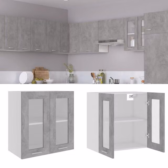 Berkfield Home Modern Wall Mounted Glass Cabinet in Grey with Glass Doors, W/D/H: 60 x 31 x 60 cm