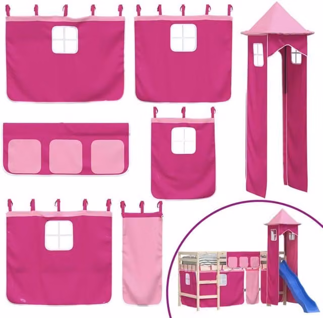 Berkfield Home Pink Star Pattern Opaque Polyester Loft Bed Curtains for Children – 1