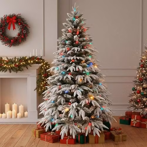 Shatchi Lapland Fir Pre-Lit Artificial Christmas Tree with Multicolour LEDs, Green, Height: 180 cm – 3