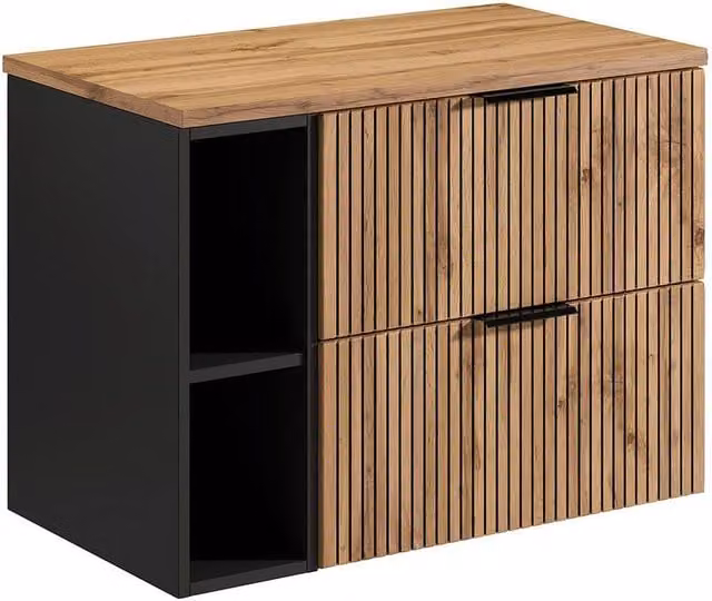 Vente-unique Striped Wall-Mounted Vanity Unit with Niches in Black, W80 x D46 x H57 cm – 1