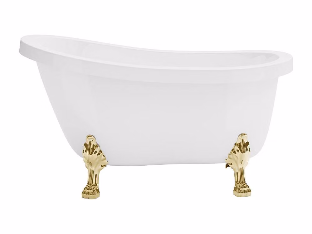 NISOS Retro Oval Free Standing Island Bath in White with Gold Details, W/D/H: 145 x 74 x 77 cm – 2