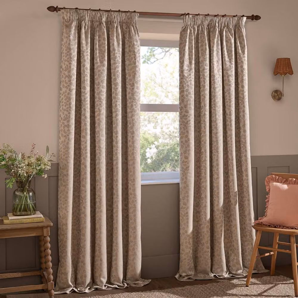 Wylder Grace Leaf Jacquard Fully Lined Pencil Pleat Curtain Pair in Beige, Width: 168 cm, Drop: 137 cm – 2