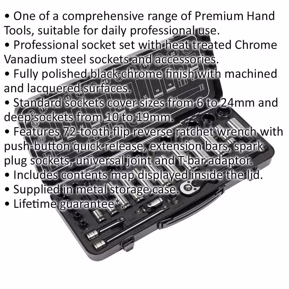 Loops Black Series 34pc Deep Socket and Ratchet Handle Set, 3/8 inch Square Drive, 6 Point Metric, Chrome Vanadium Steel – 2