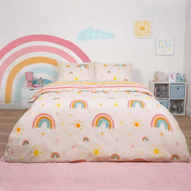 Dreamscene Rainbow Print Reversible Single Duvet Cover and Pillowcase Set in Multicolour