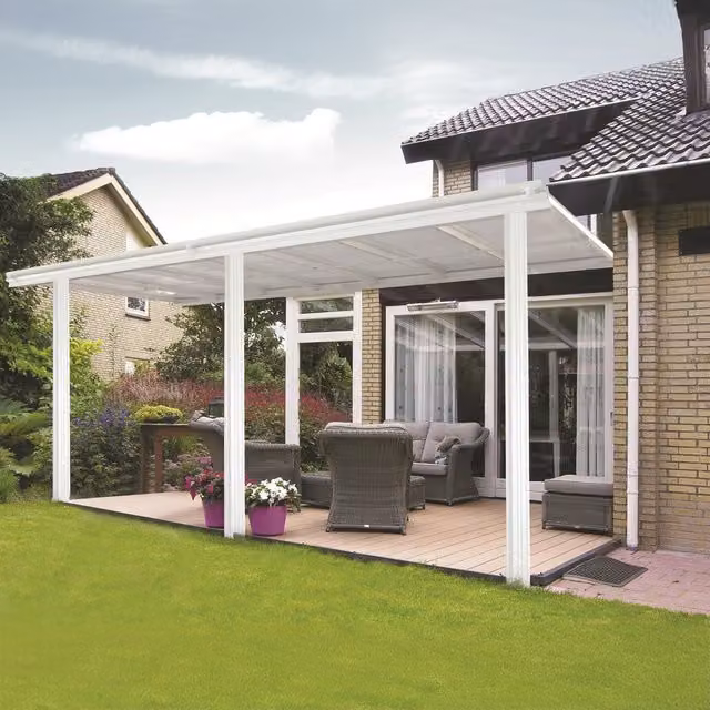 Primrose Large Modern Garden Veranda and Canopy with Polycarbonate Roof in White, W/D/H: 434 x 300 x 258 cm