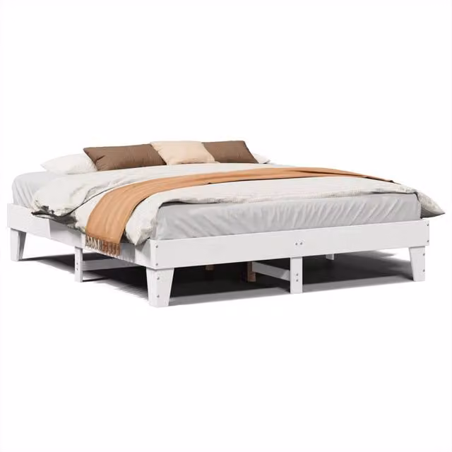 Berkfield Home White Solid Pine Wood Bed Frame W/D/H: 200 x 200 cm – 1
