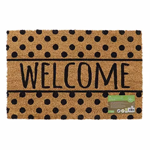 JVL Welcome Spots Eco-Friendly Coir Door Mat with Non-Slip Latex Backing, Brown, W: 60.0 cm, D: 40.0 cm, H: 1.0 cm – 1