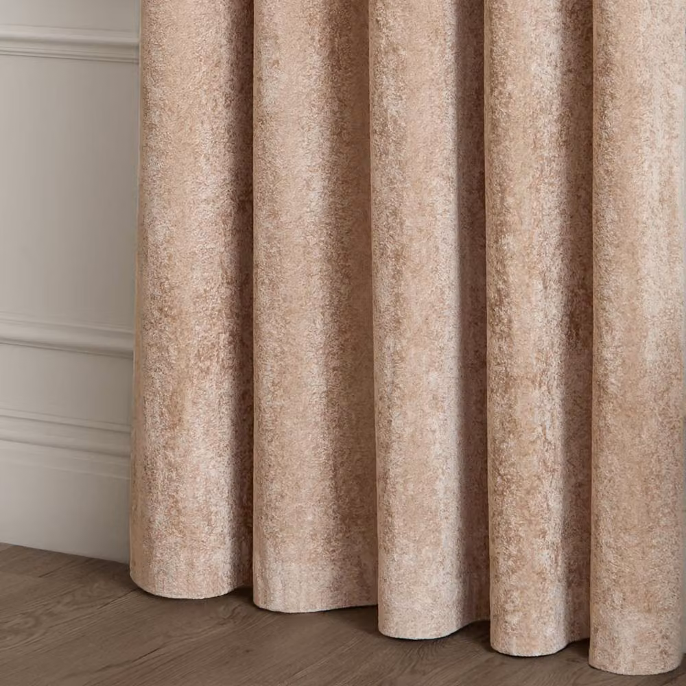 Paoletti Lustre Velvet Eyelet Curtain Pair in Beige, Width: 229 cm, Drop: 183 cm – 2