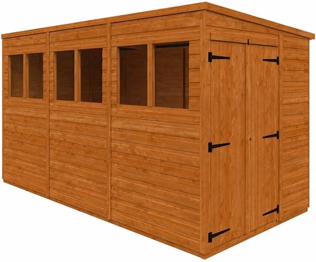 Buttercup Farm 12x6 Flex Pent Double Door 12mm Wood Play House in Burnt Orange and Grey, W: 175 cm, H: 203 cm, L: 353.8 cm