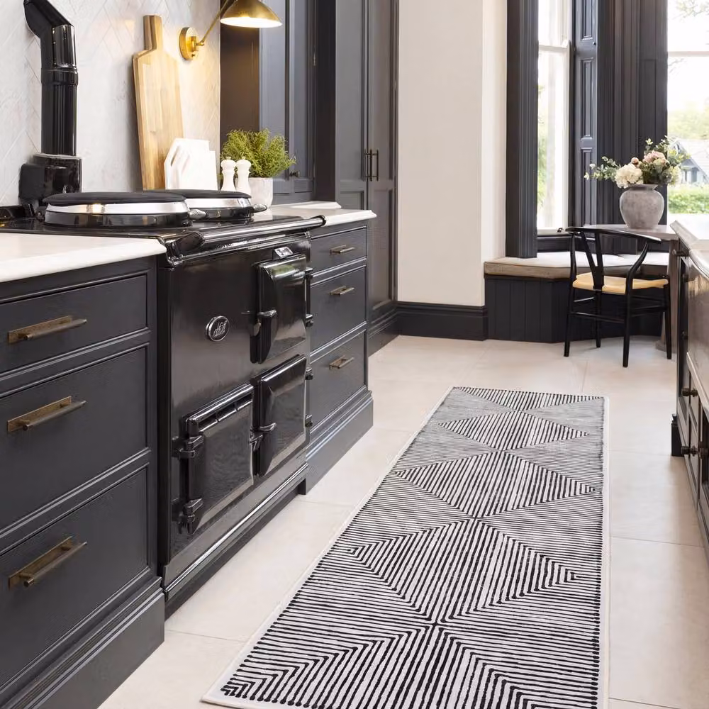 Kukoon Black and Cream Geometric Washable Modern Living Room Rug, W/D: 60 x 240 cm – 3