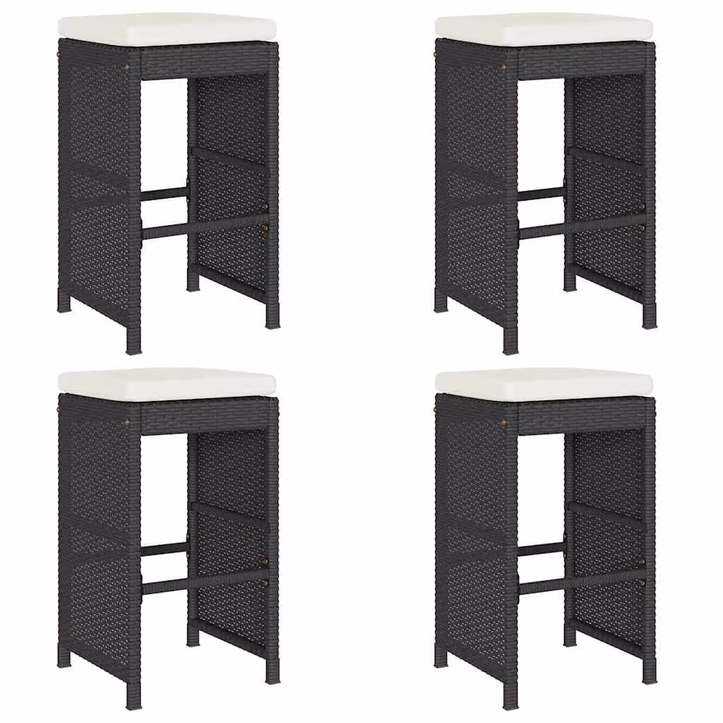 Berkfield Home Set of 4 Black Poly Rattan Garden Bar Stools with Removable Fabric Cushions – 1