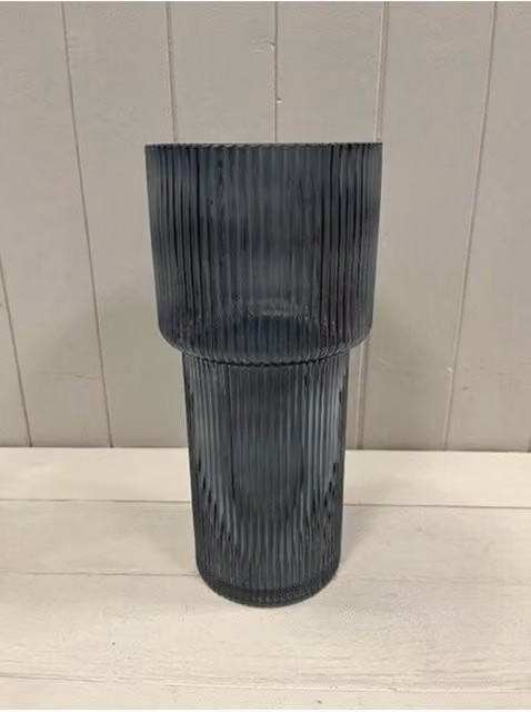 KDMD Blue Ribbed Tall Glass Vase